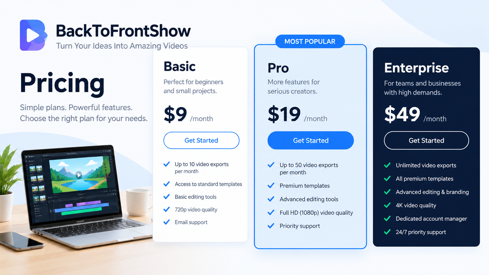BackToFrontShow Pricing